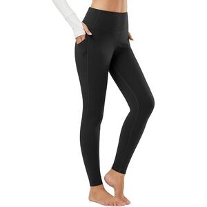 BALEAF Black Fleece Lined High Waisted Pocket Leggings Small Outdoor Activewear